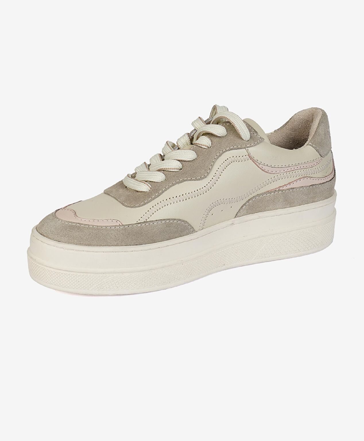 Kadın Ekru Hakiki Deri Sneaker Ayakkabı - 2