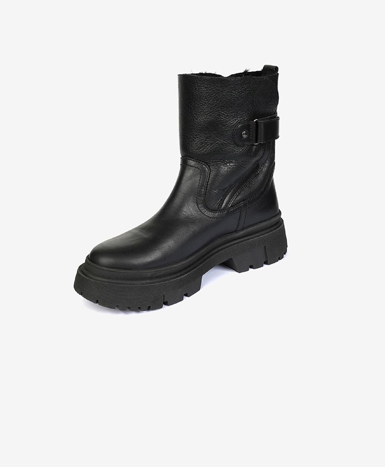 Kadın Siyah Hakiki Deri Military Bot - 2