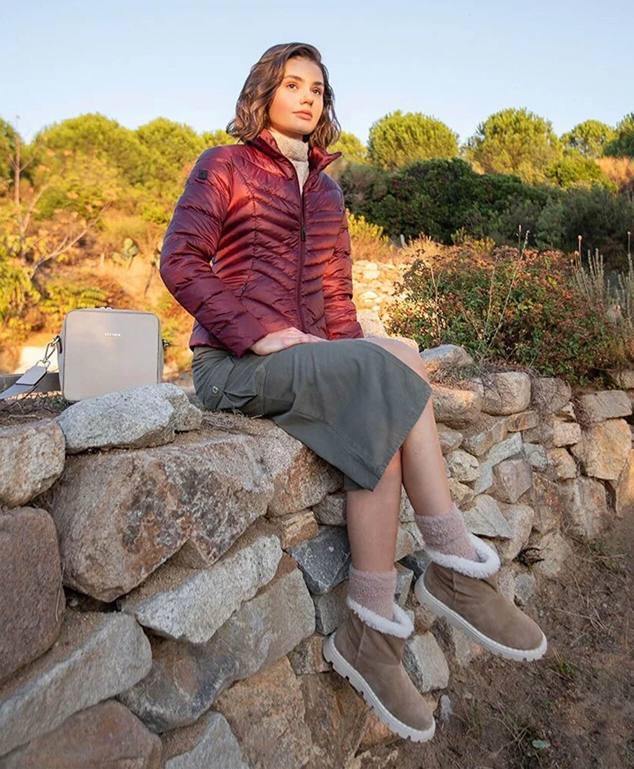 Kadın Bordo Kaz Tüyü Su İtici Mont - 2