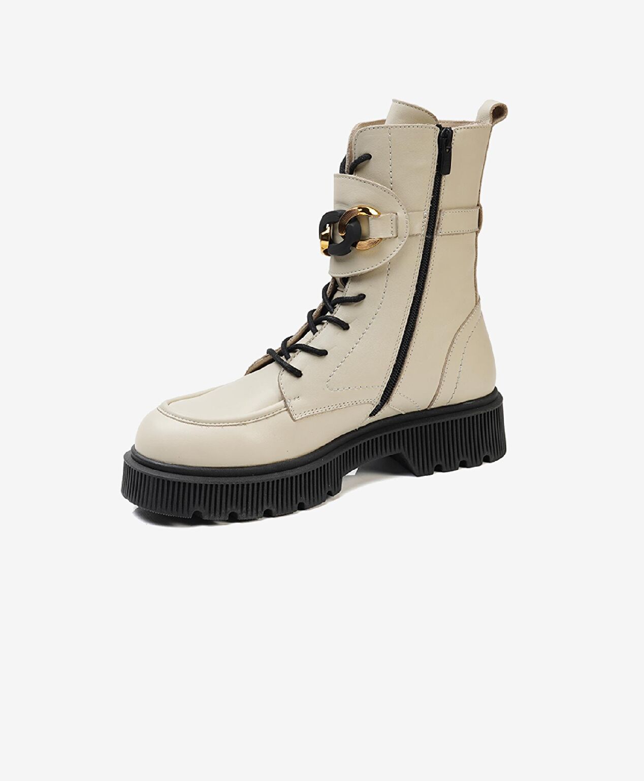 Kadın Ekru Hakiki Deri Military Bot - 3