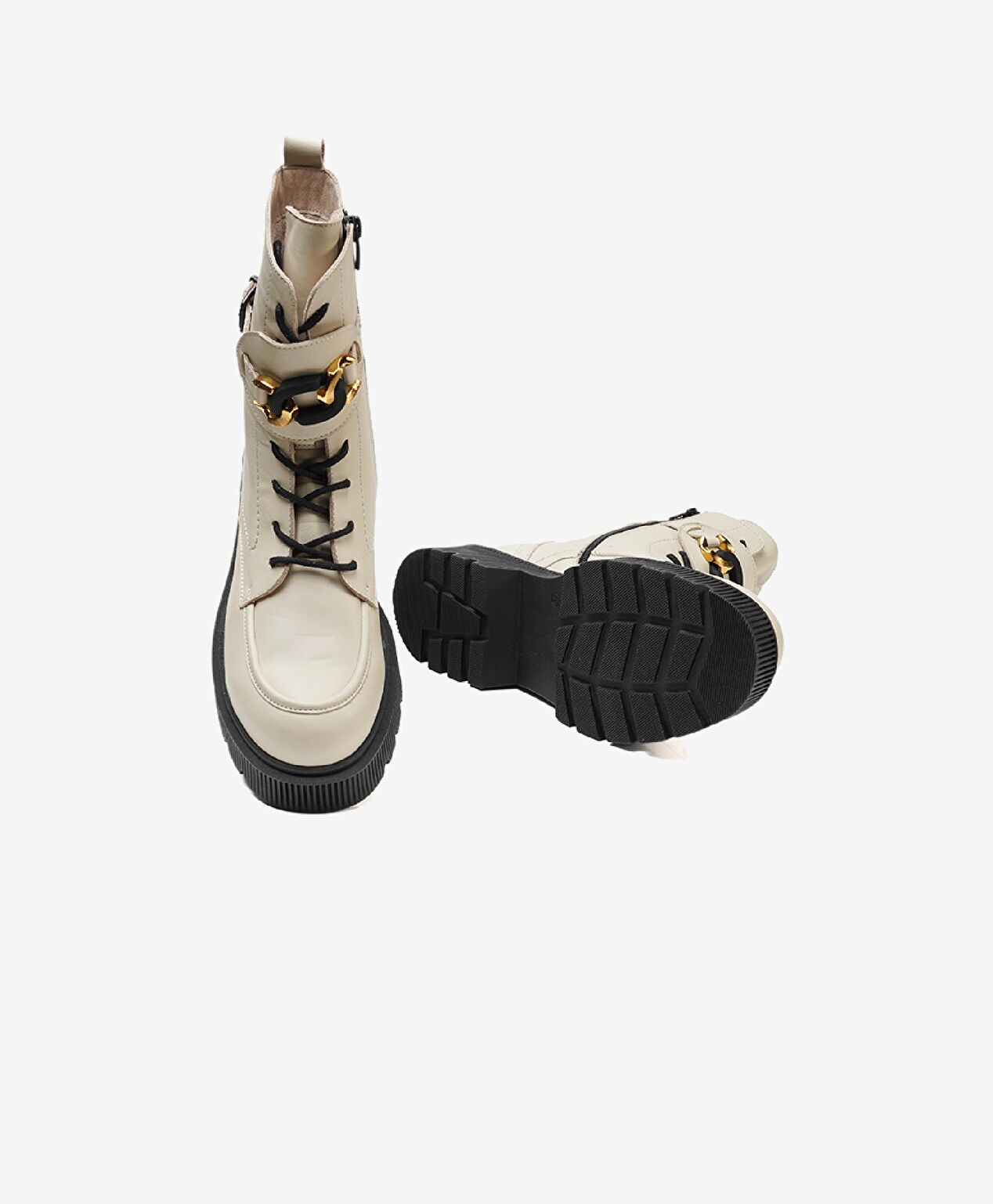 Kadın Ekru Hakiki Deri Military Bot - 6