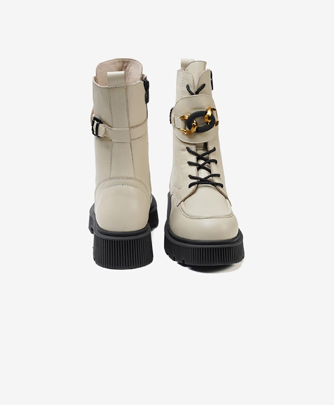 Kadın Ekru Hakiki Deri Military Bot - 7