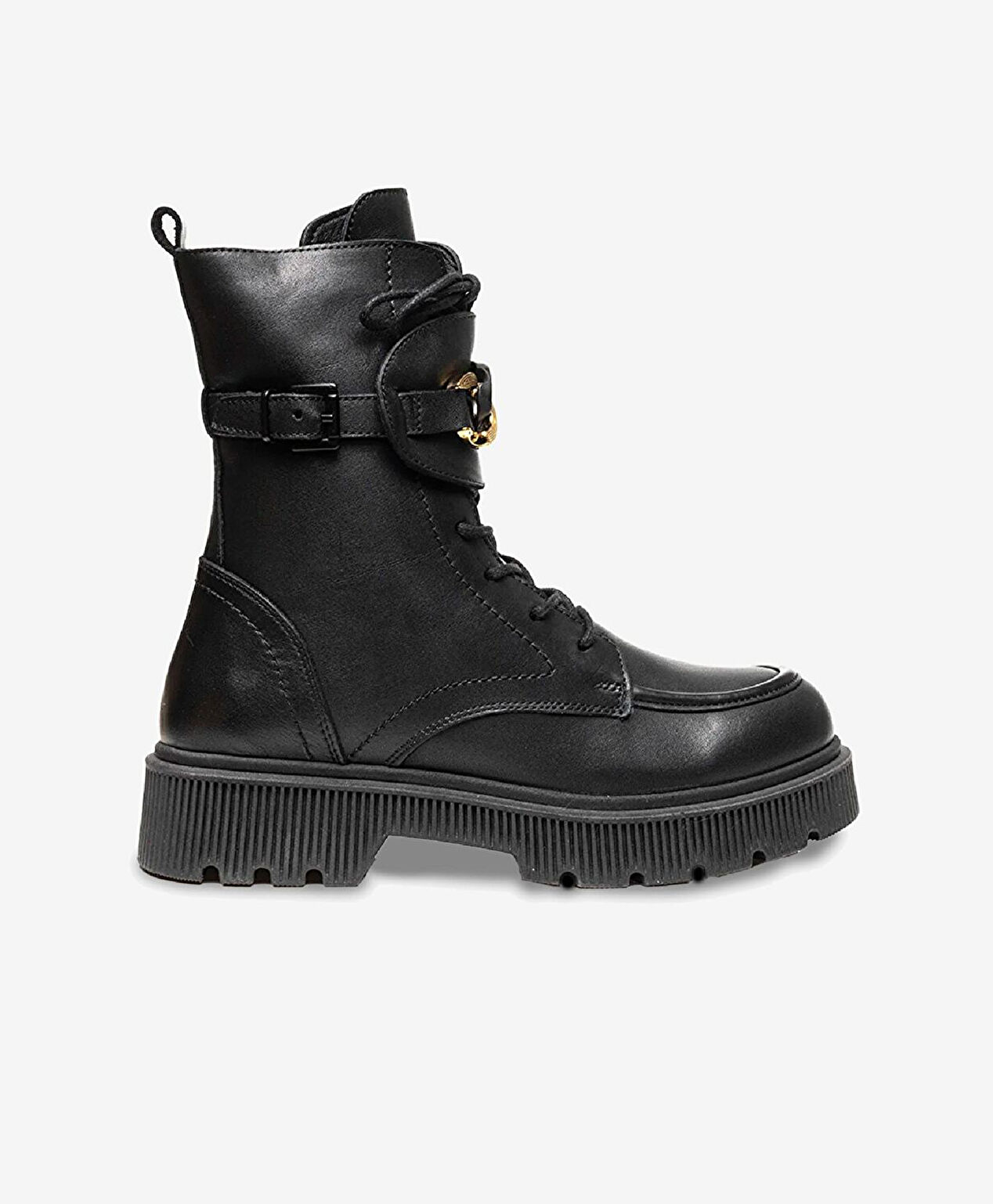 Kadın Siyah Hakiki Deri Memory Foam Taban Military Bot - 1