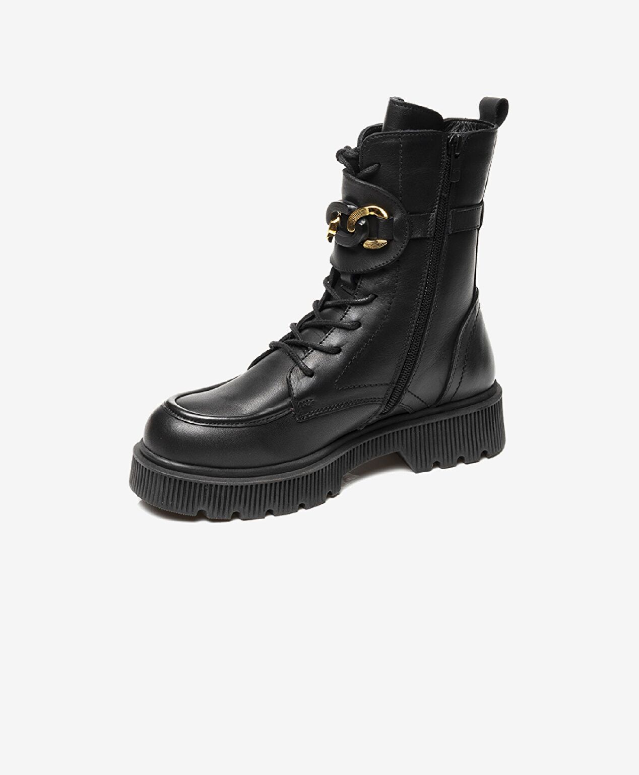 Kadın Siyah Hakiki Deri Memory Foam Taban Military Bot - 2