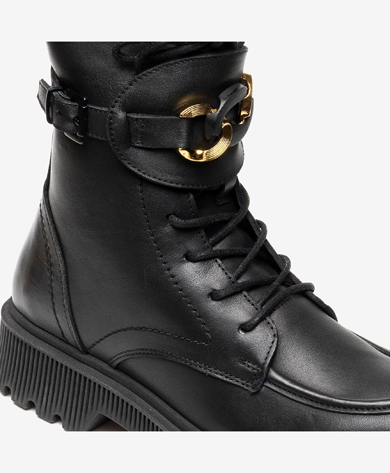 Kadın Siyah Hakiki Deri Memory Foam Taban Military Bot - 4