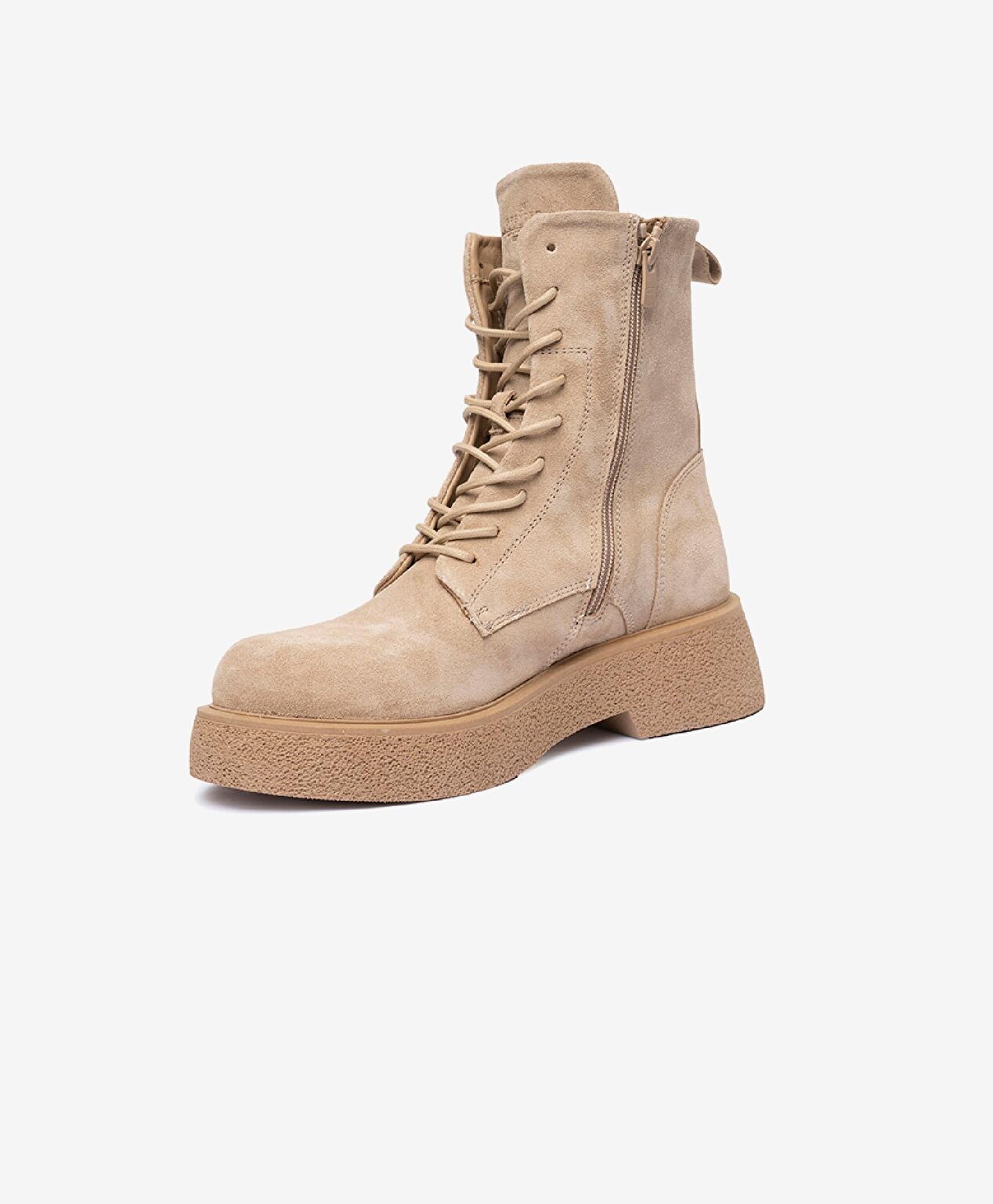 Kadın Koyu Bej Hakiki Deri Memory Foam Taban Military Bot - 4