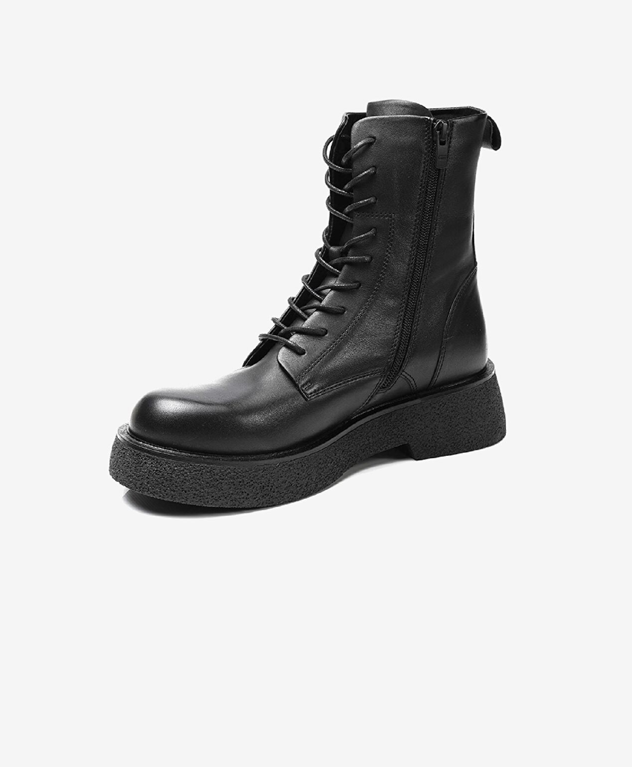 Kadın Siyah Hakiki Deri Military Bot - 3