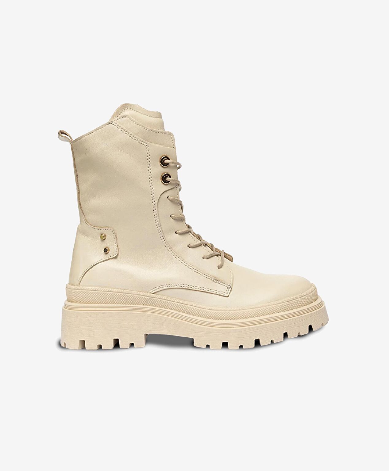 Kadın Ekru Hakiki Deri Military Bot - 1