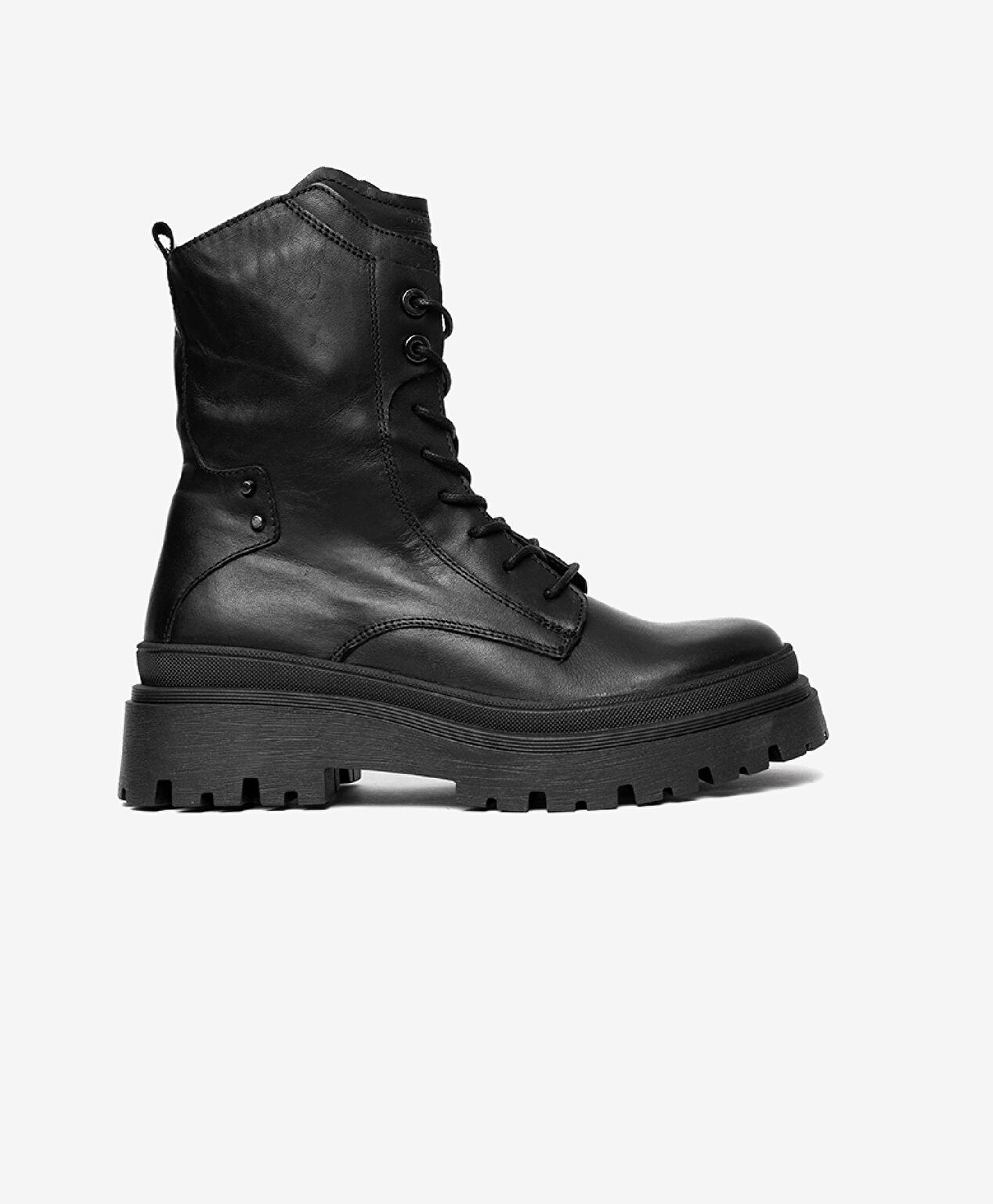 Kadın Siyah Hakiki Deri Military Bot - 1