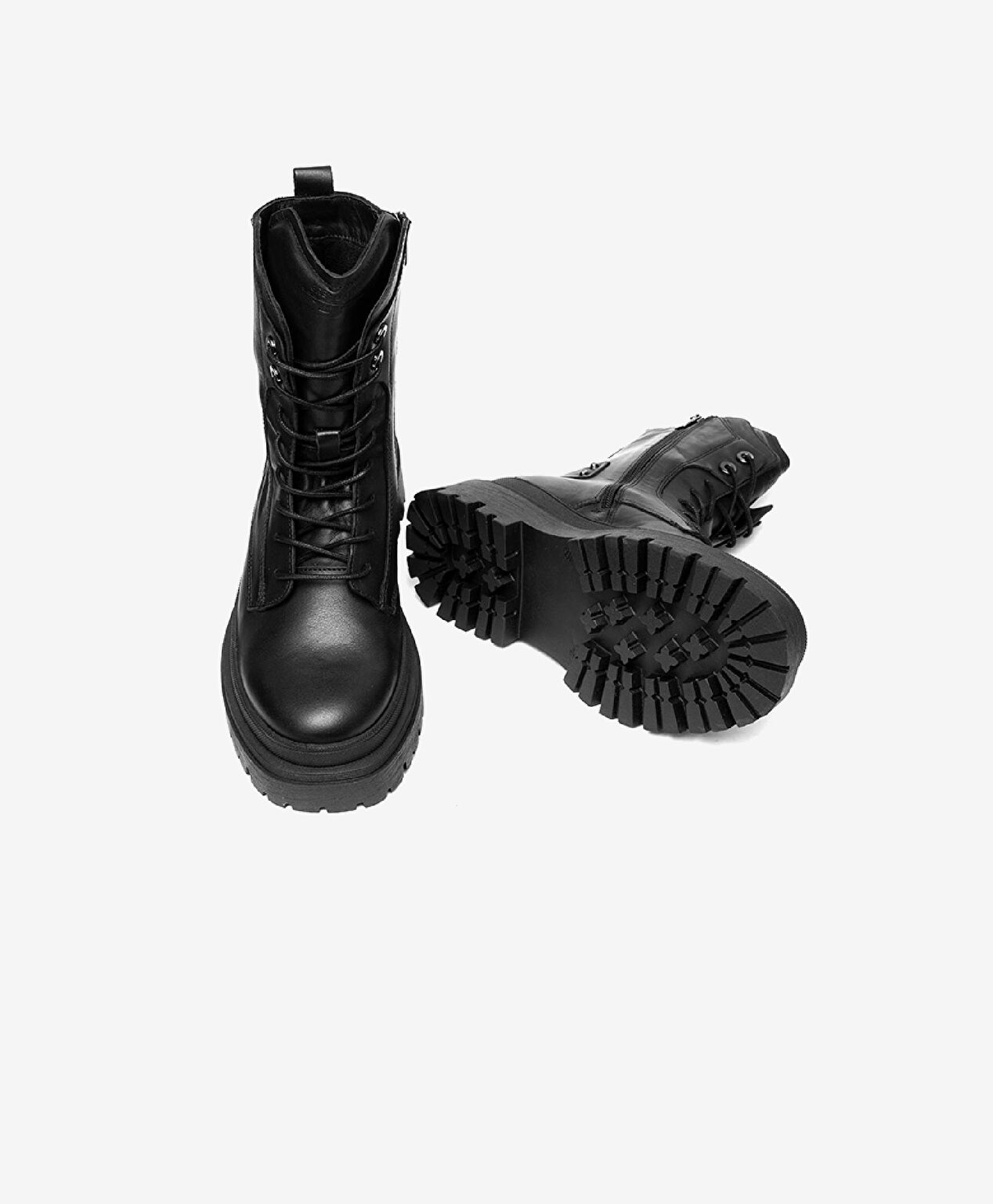 Kadın Siyah Hakiki Deri Military Bot - 6