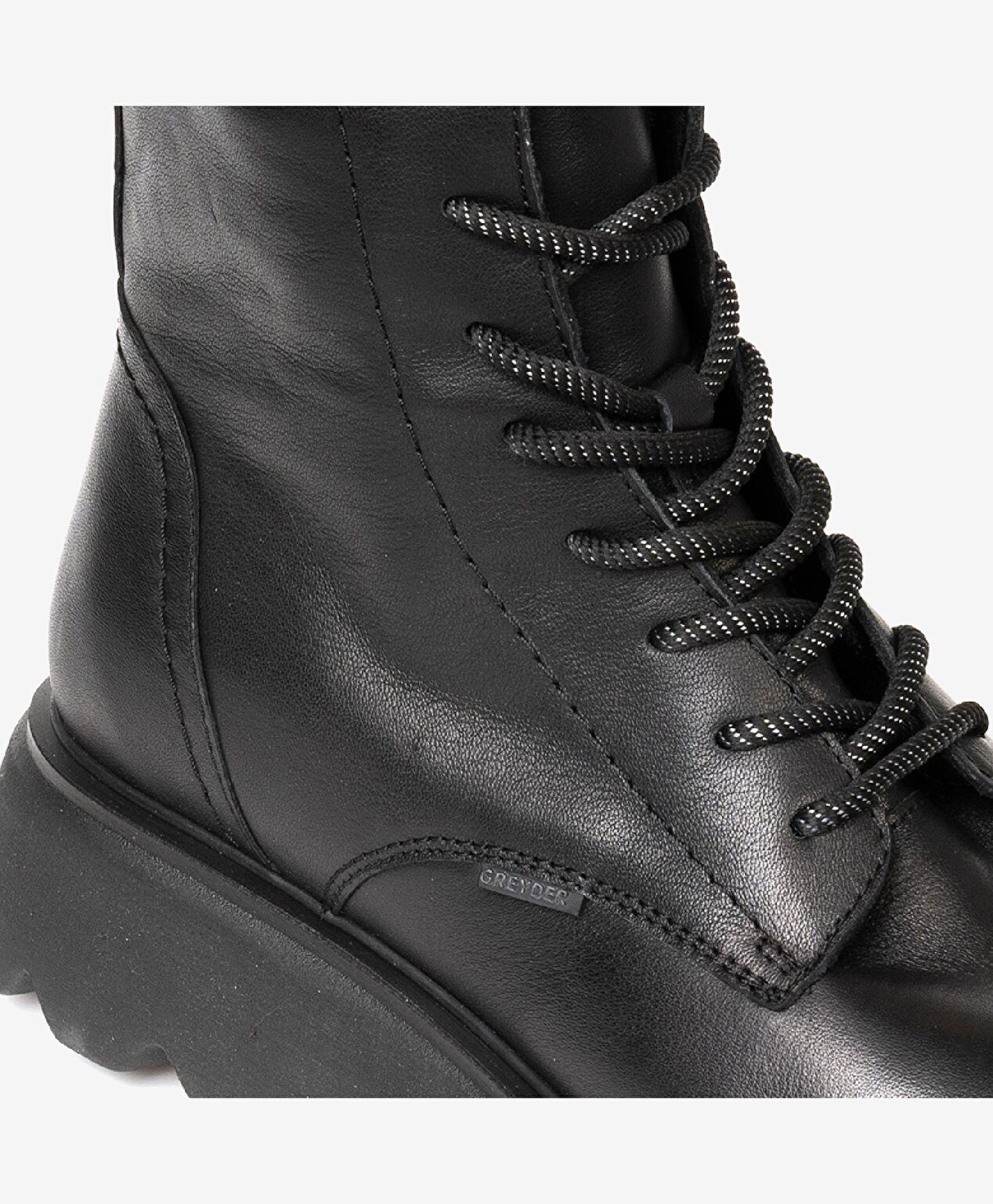 Kadın Siyah Hakiki Deri Military Bot - 5