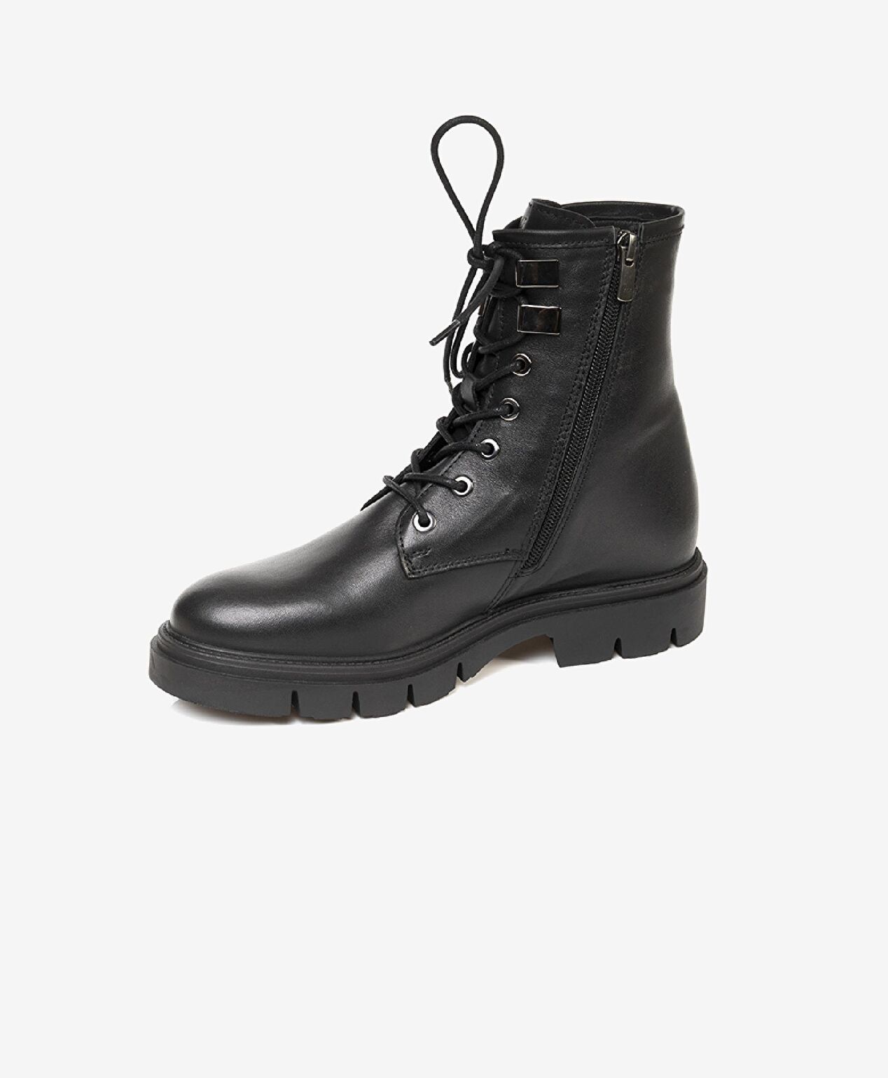 Kadın Siyah Hakiki Deri Termo Light Taban Military Bot - 3