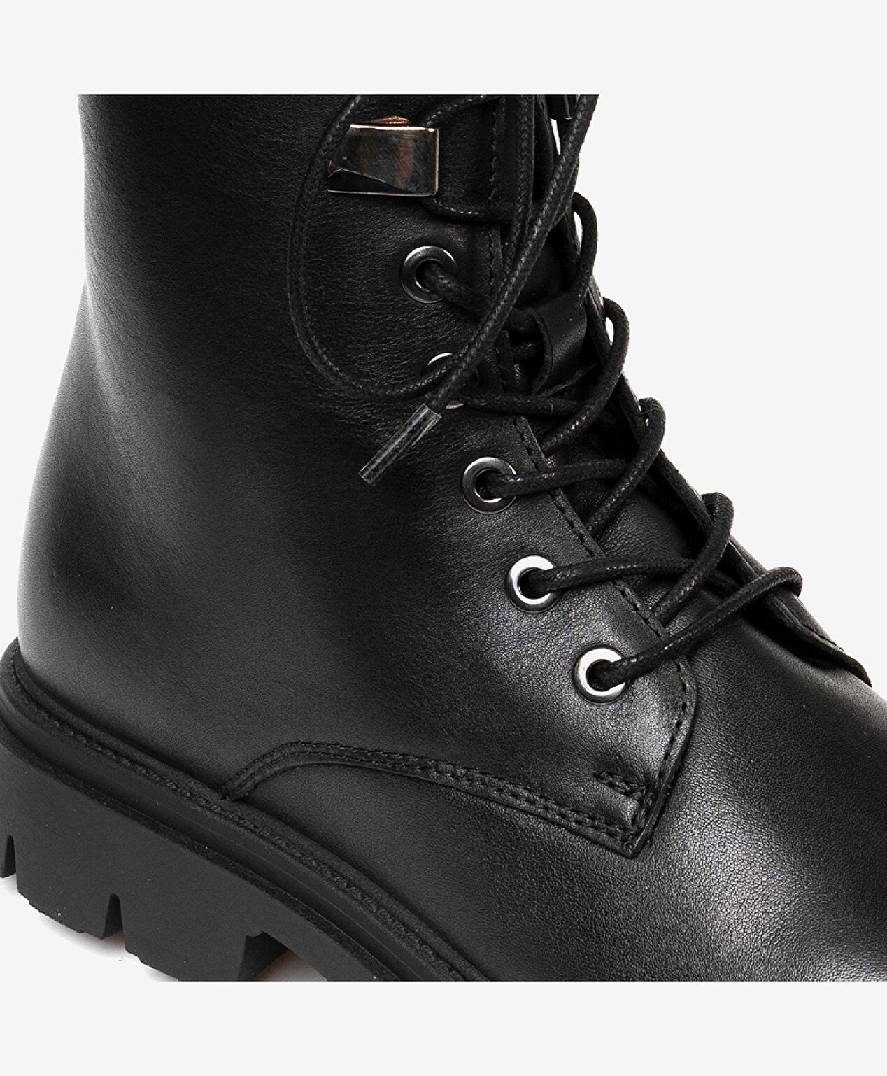 Kadın Siyah Hakiki Deri Termo Light Taban Military Bot - 5