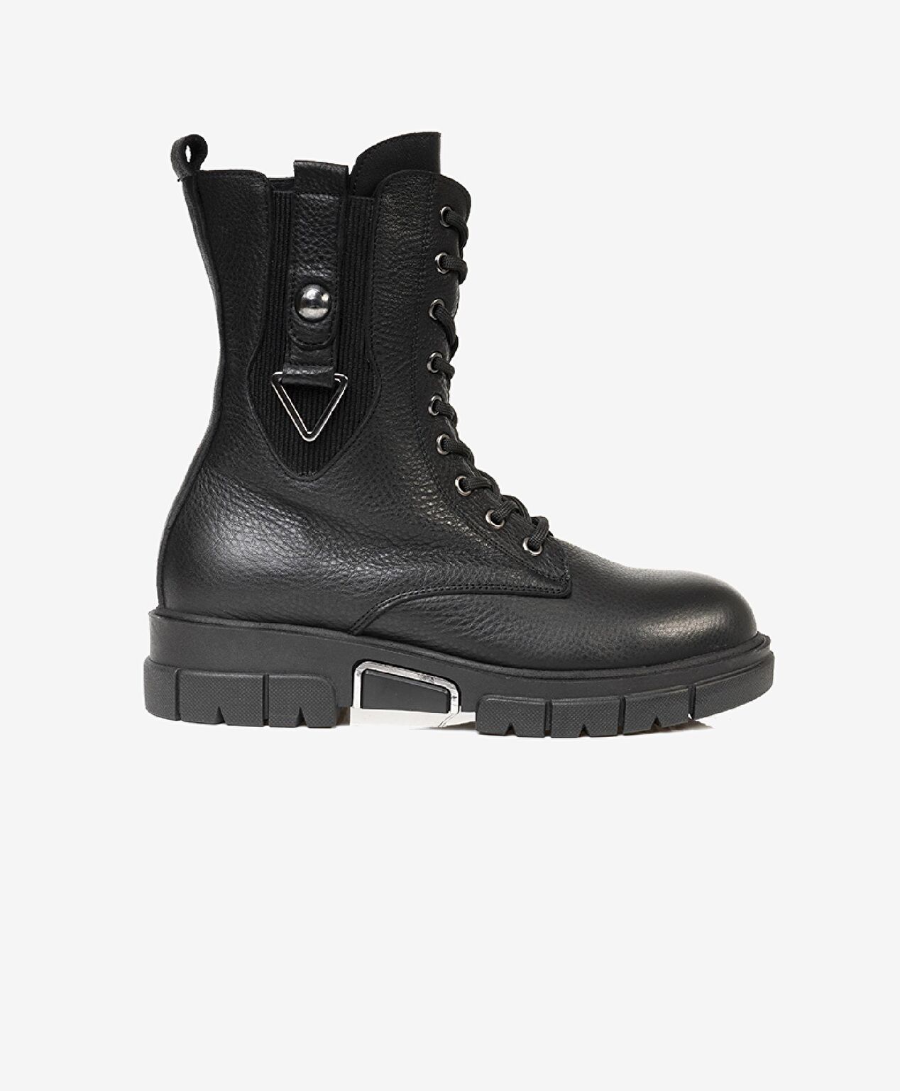 Kadın Siyah Hakiki Deri Military Bot - 1