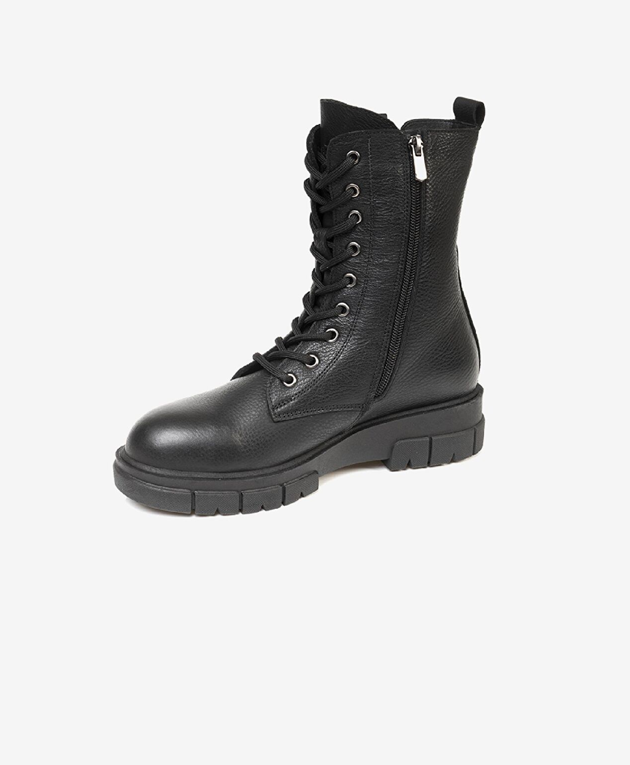 Kadın Siyah Hakiki Deri Military Bot - 2