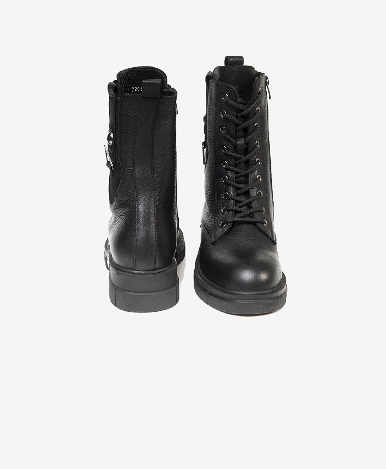 Kadın Siyah Hakiki Deri Military Bot - 6