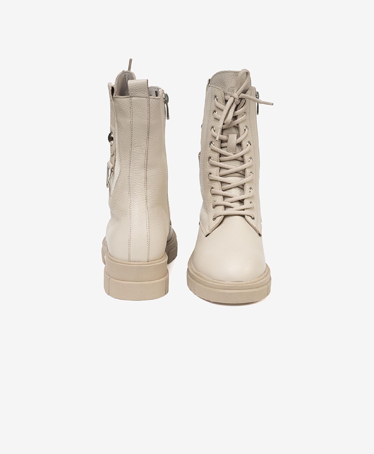 Kadın Bej Hakiki Deri Military Bot - 6