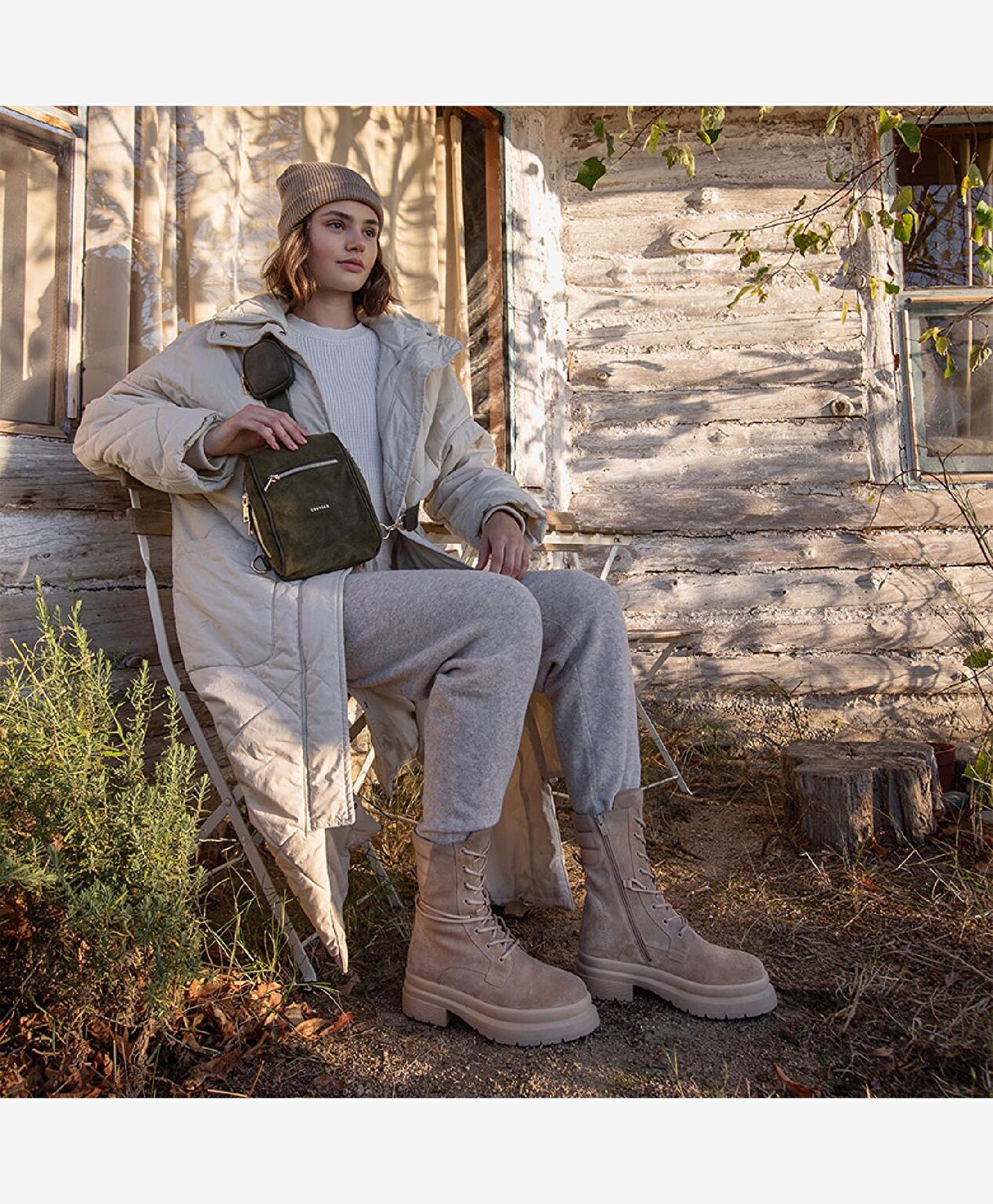 Kadın Koyu Bej Hakiki Deri Military Bot - 2