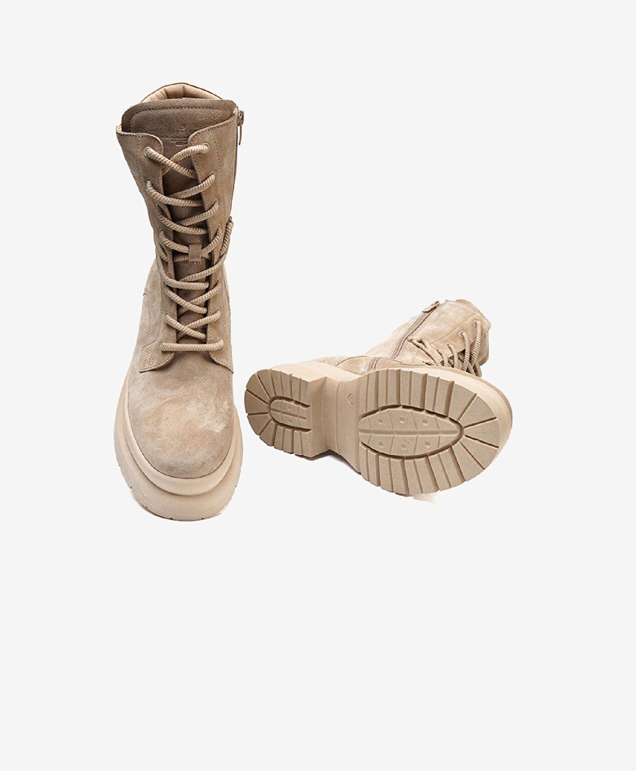 Kadın Koyu Bej Hakiki Deri Military Bot - 6