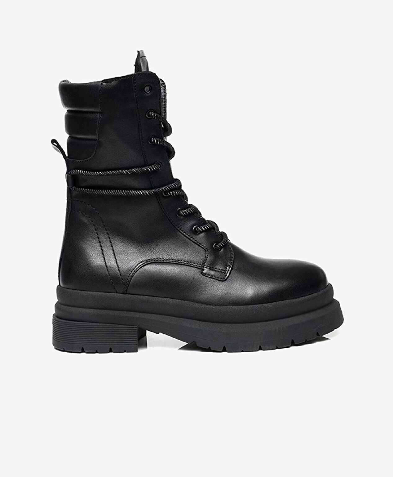 Kadın Siyah Hakiki Deri Military Bot - 2