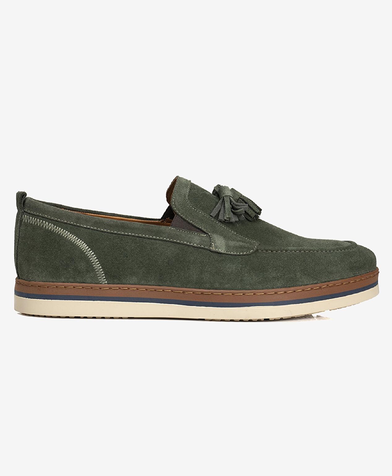 Erkek Haki Hakiki Deri Loafer Ayakkabı - 1