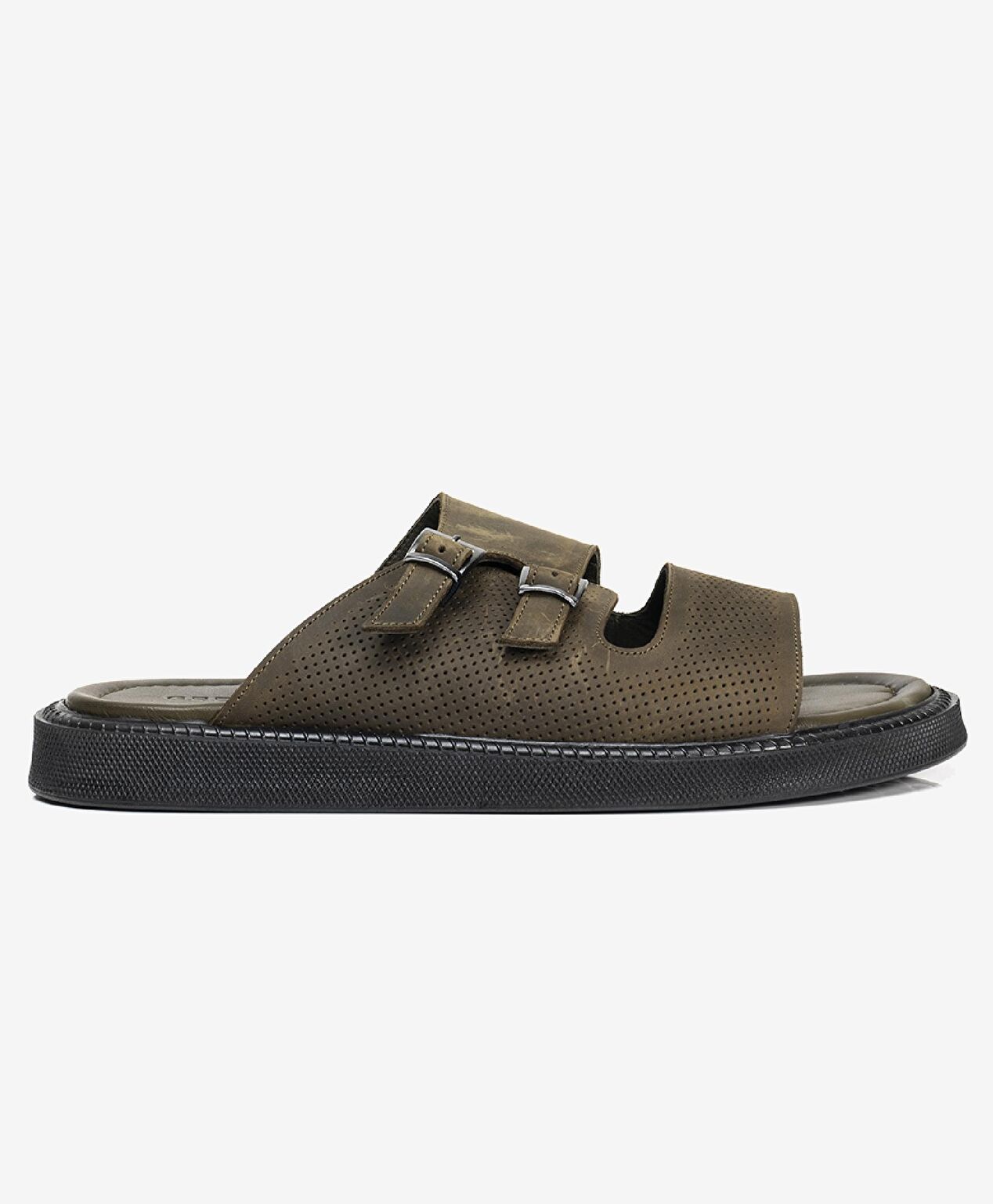 Erkek Haki Hakiki Deri Terlik - 1