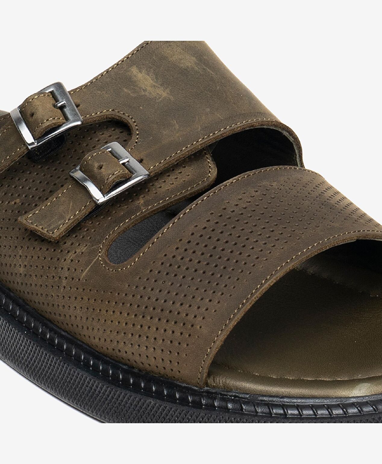 Erkek Haki Hakiki Deri Terlik - 4