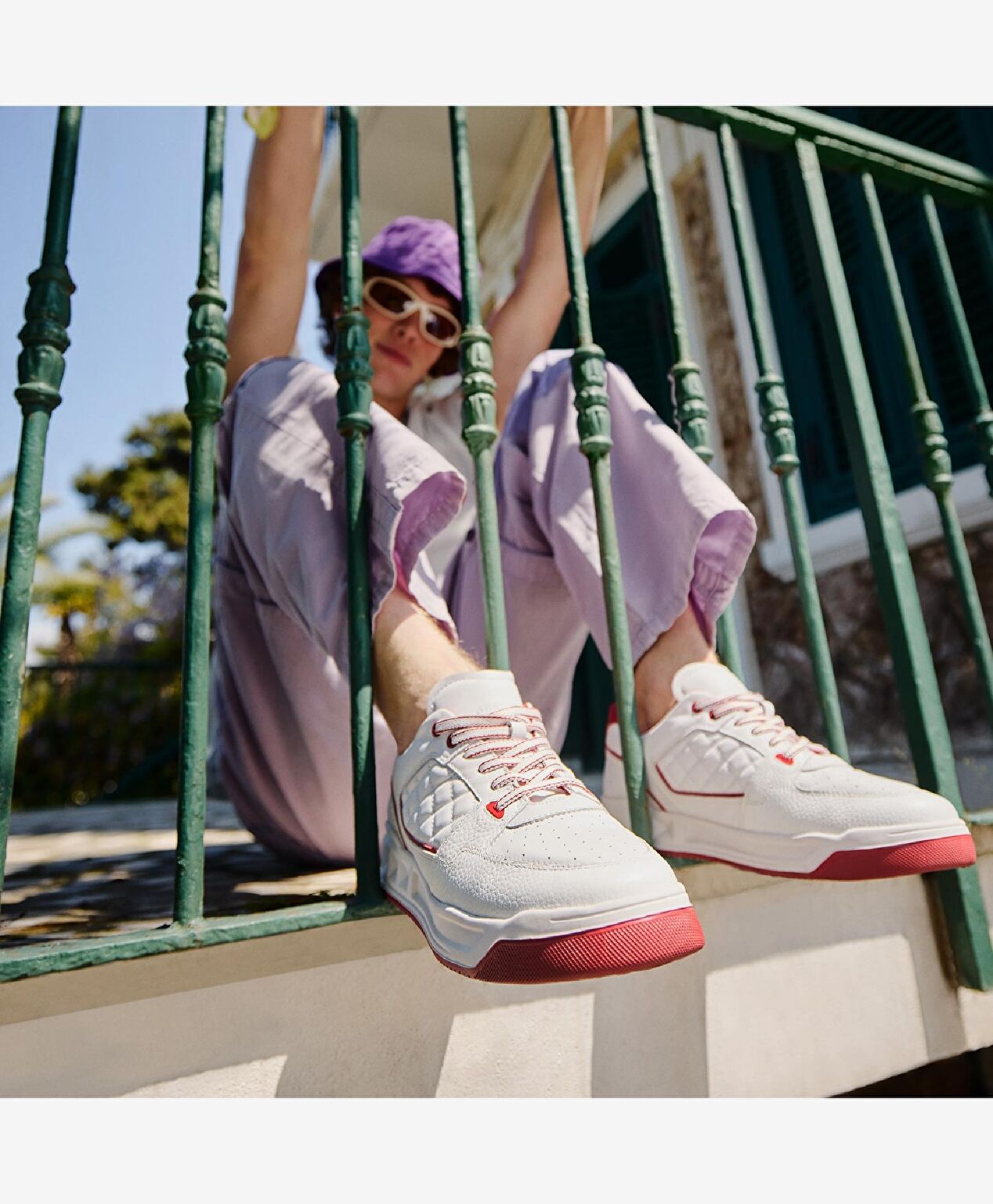 Erkek Beyaz Kırmızı Hakiki Deri Sneaker Ayakkabı - 2