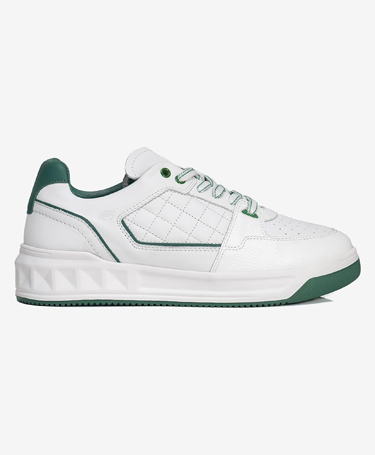 Erkek Beyaz Yeşil Hakiki Deri Sneaker Ayakkabı - 1