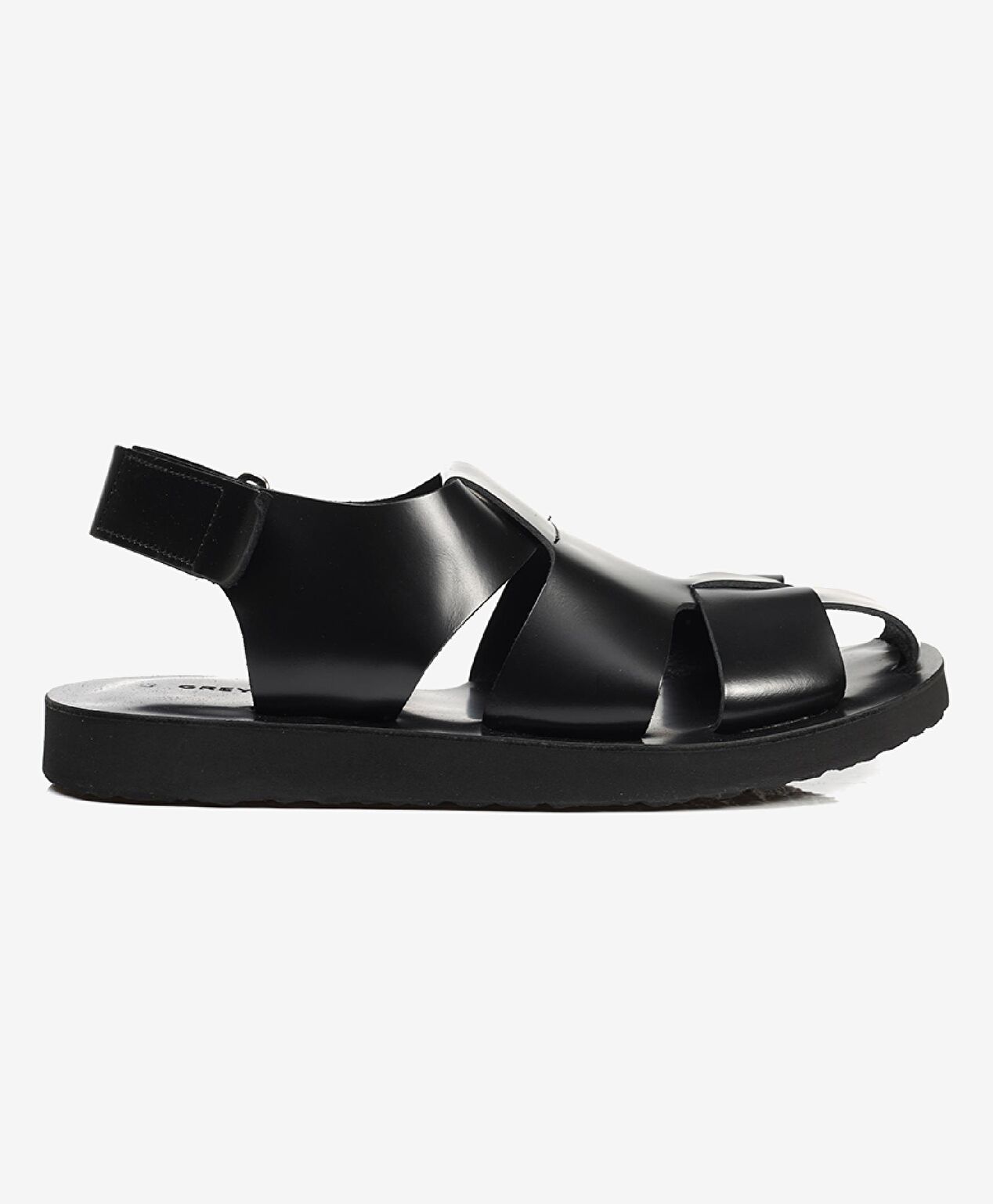 Erkek Siyah Hakiki Deri Sandalet - 1
