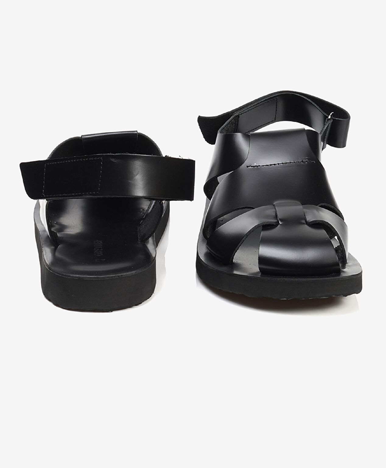 Erkek Siyah Hakiki Deri Sandalet - 6