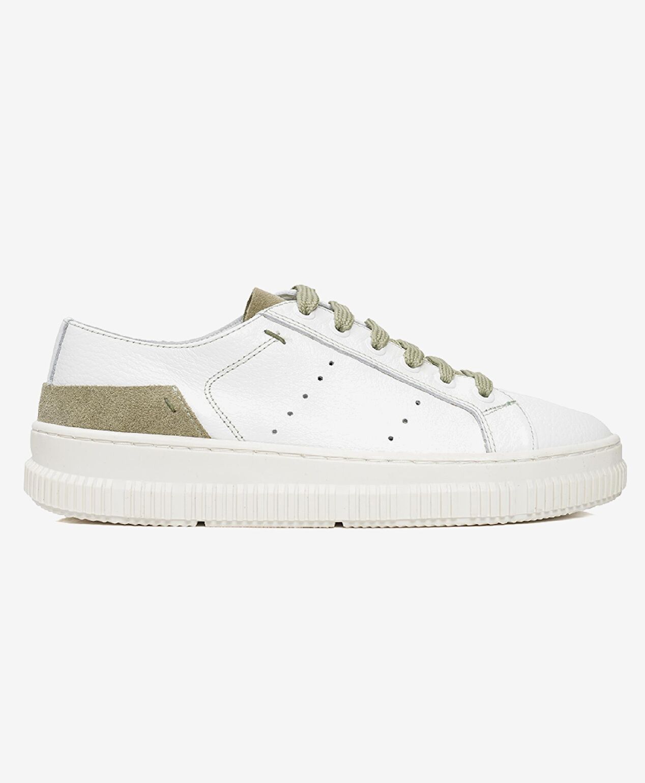 Kadın Beyaz Olive Hakiki Deri Sneaker Ayakkabı - 1