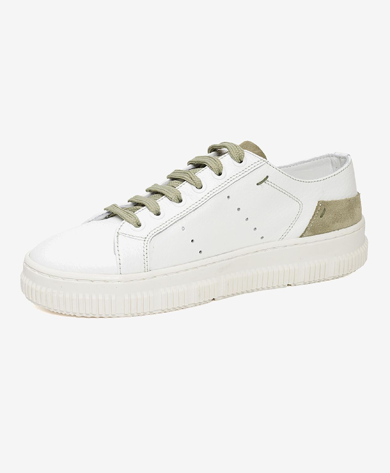 Kadın Beyaz Olive Hakiki Deri Sneaker Ayakkabı - 2