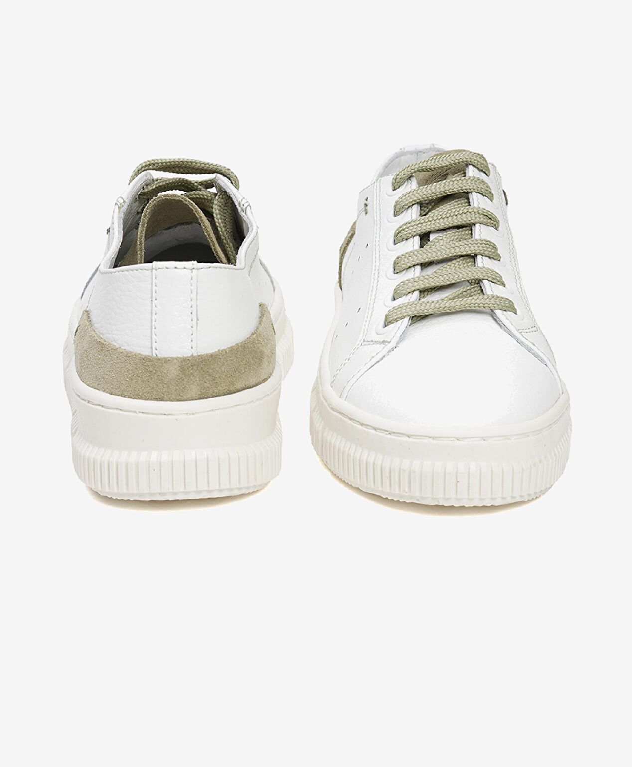 Kadın Beyaz Olive Hakiki Deri Sneaker Ayakkabı - 6