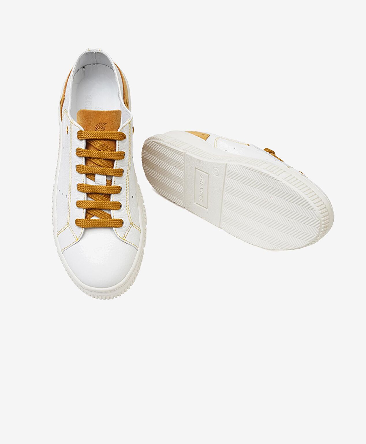 Kadın Beyaz Hardal Hakiki Deri Sneaker Ayakkabı - 5