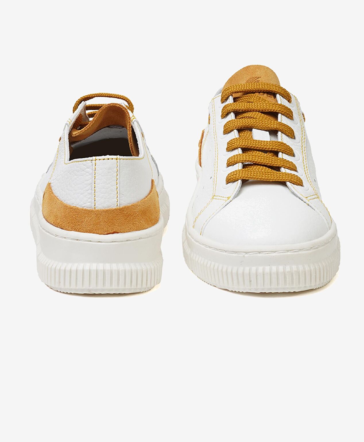 Kadın Beyaz Hardal Hakiki Deri Sneaker Ayakkabı - 6