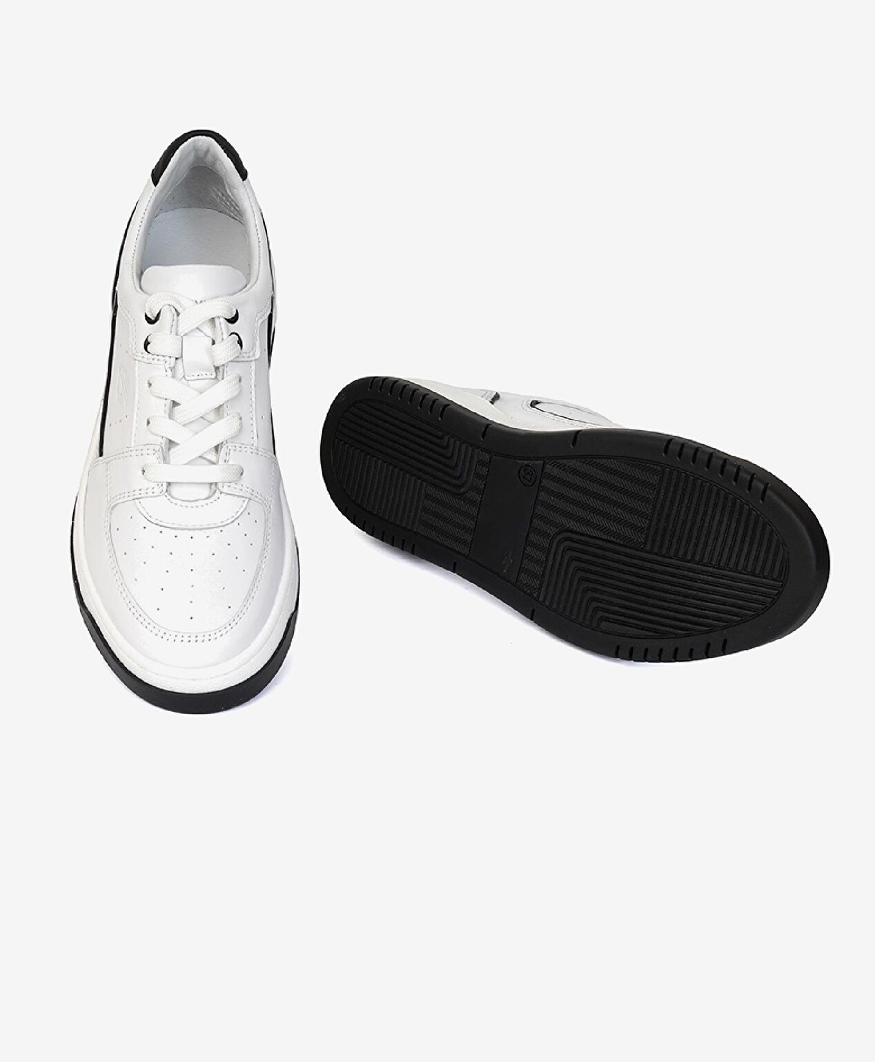 Kadın Beyaz Siyah Hakiki Deri Sneaker Ayakkabı - 5