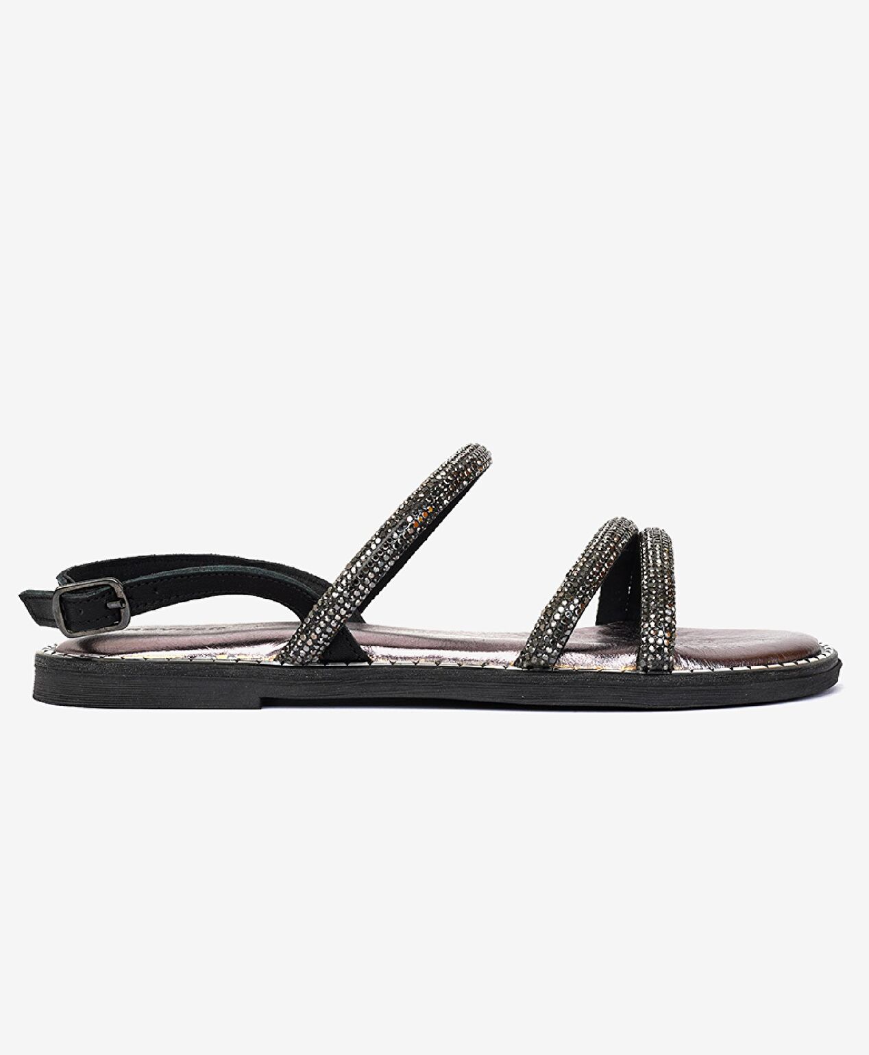 Kadın Siyah Hakiki Deri Sandalet - 1