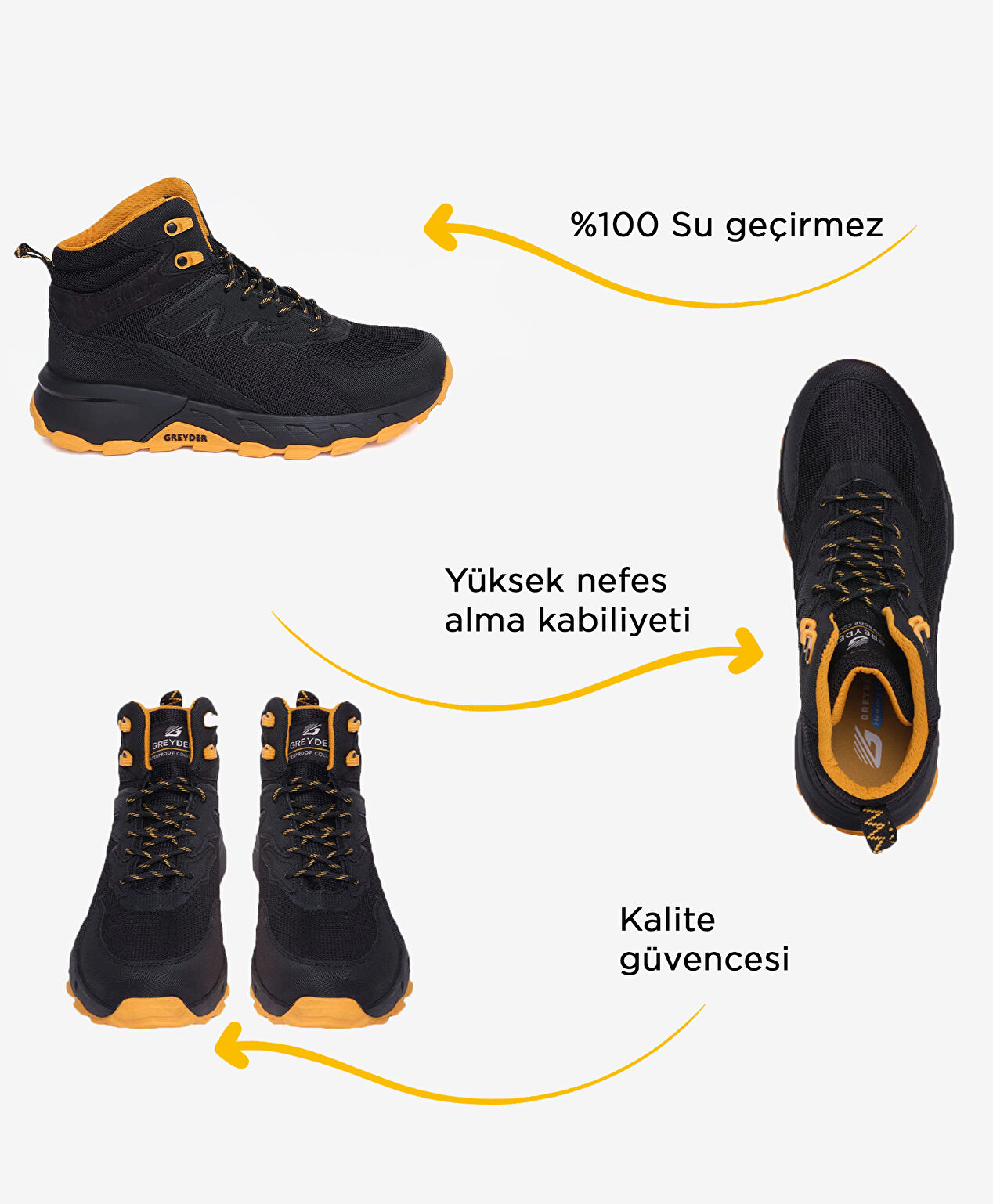 Erkek Siyah Sarı Su Geçirmez Outdoor Bot - 2