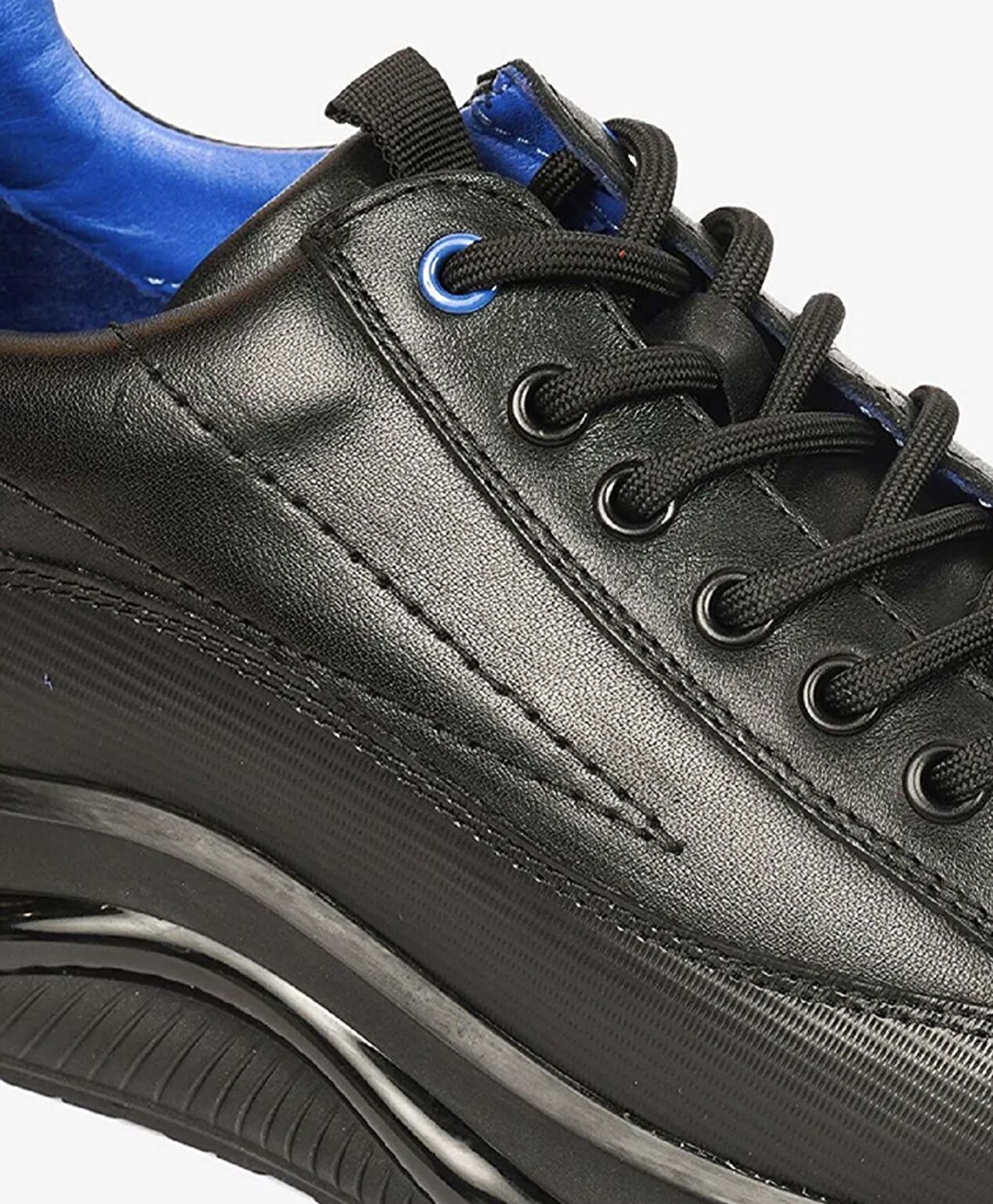 Erkek Siyah Mavi Hakiki Deri Spor Ayakkabı - 4