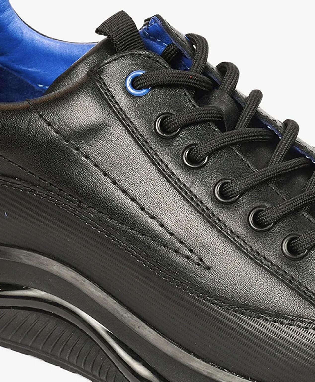 Erkek Siyah Mavi Hakiki Deri Spor Ayakkabı - 4