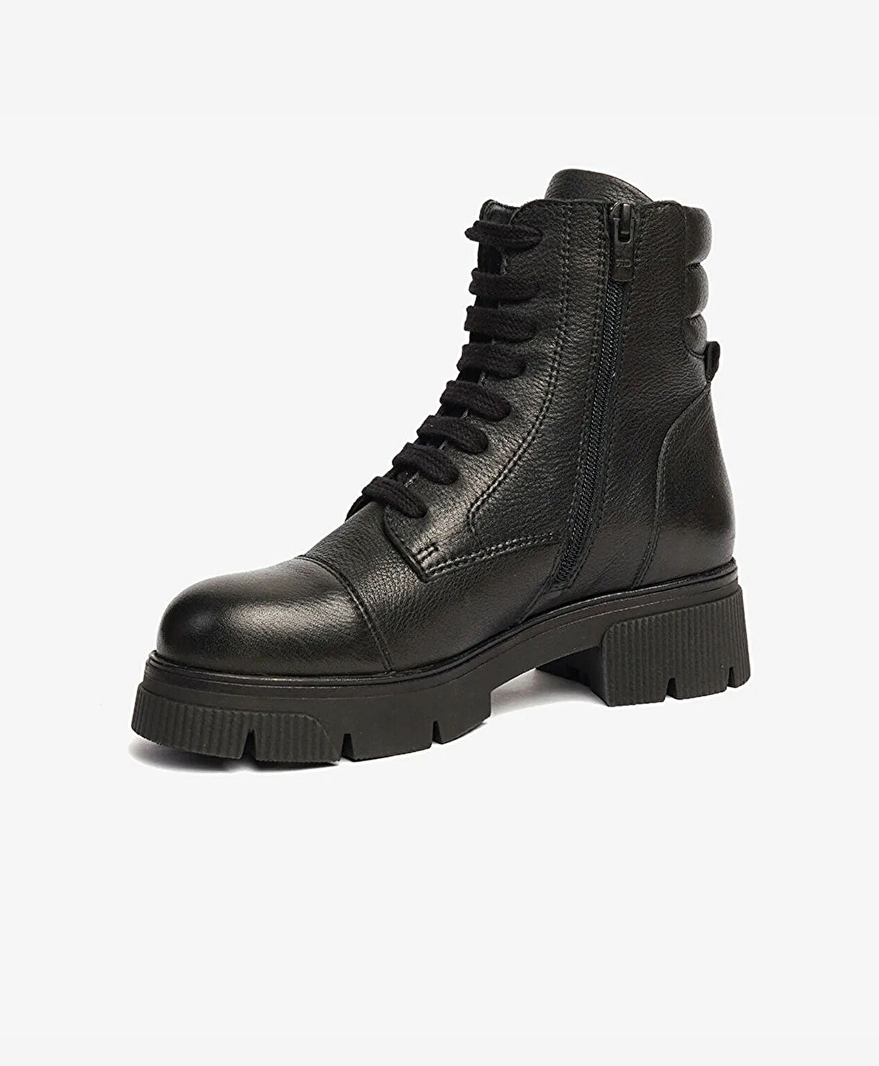 Kadın Siyah Hakiki Deri Military Bot - 3