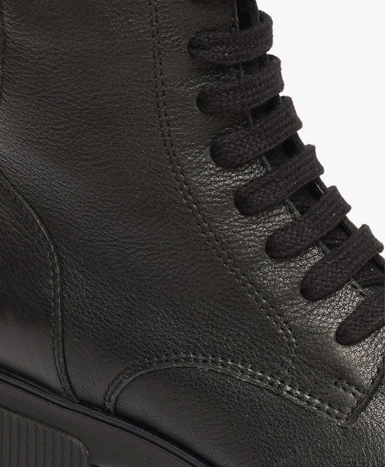 Kadın Siyah Hakiki Deri Military Bot - 5