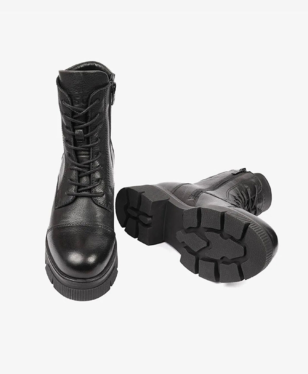 Kadın Siyah Hakiki Deri Military Bot - 6