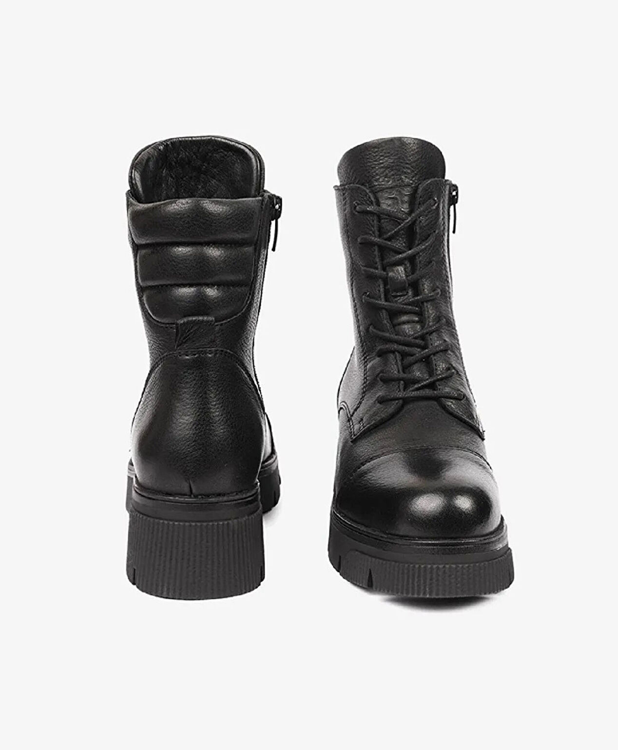 Kadın Siyah Hakiki Deri Military Bot - 7