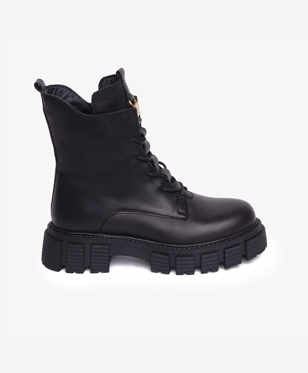 Kadın Siyah Hakiki Deri Termo Taban Military Bot - 1