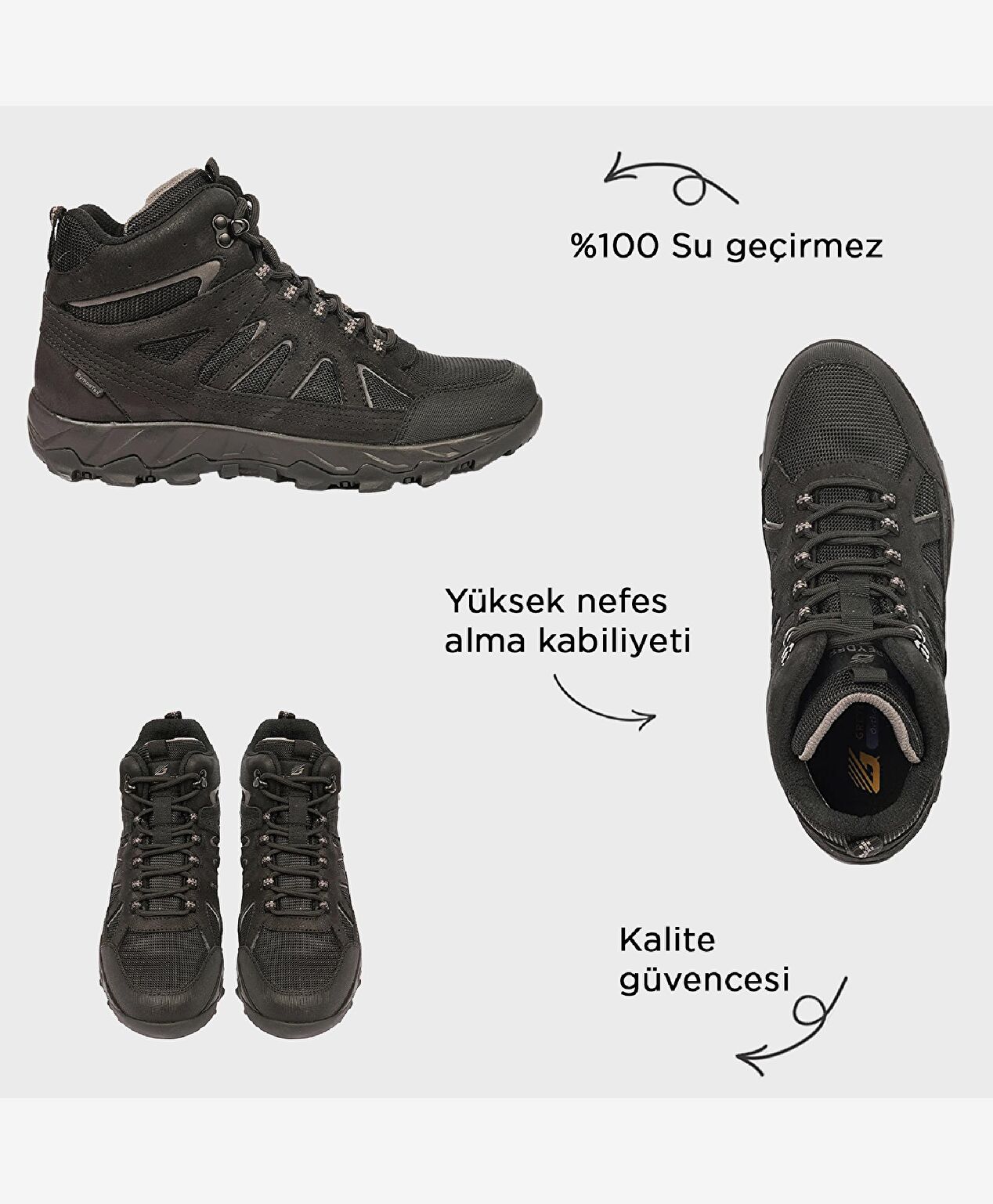 Erkek Siyah Füme Su Geçirmez Outdoor Bot - 2