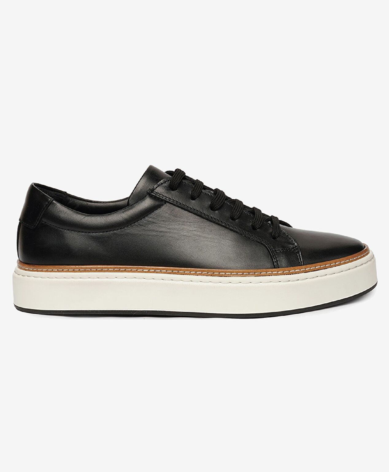 Erkek Siyah Hakiki Deri Sneaker Ayakkabı - 1