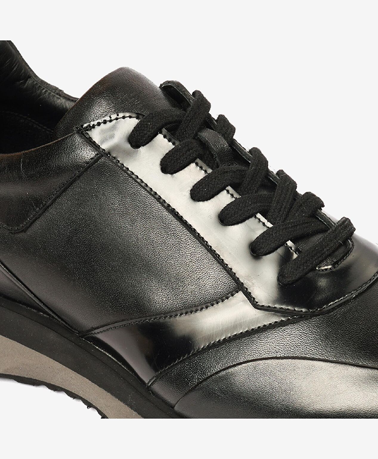Erkek Siyah Hakiki Deri Sneaker Ayakkabı - 5