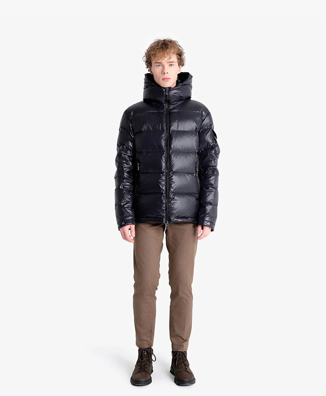 Erkek Parlak Siyah Su İtici Mont - 2